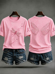 T-shirt Dragonfly Print Prévention du cancer du sein pour femmes