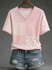 T-shirt décontracté à imprimé floral rose pour femme