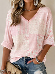 T-shirt décontracté à imprimé floral rose pour femme