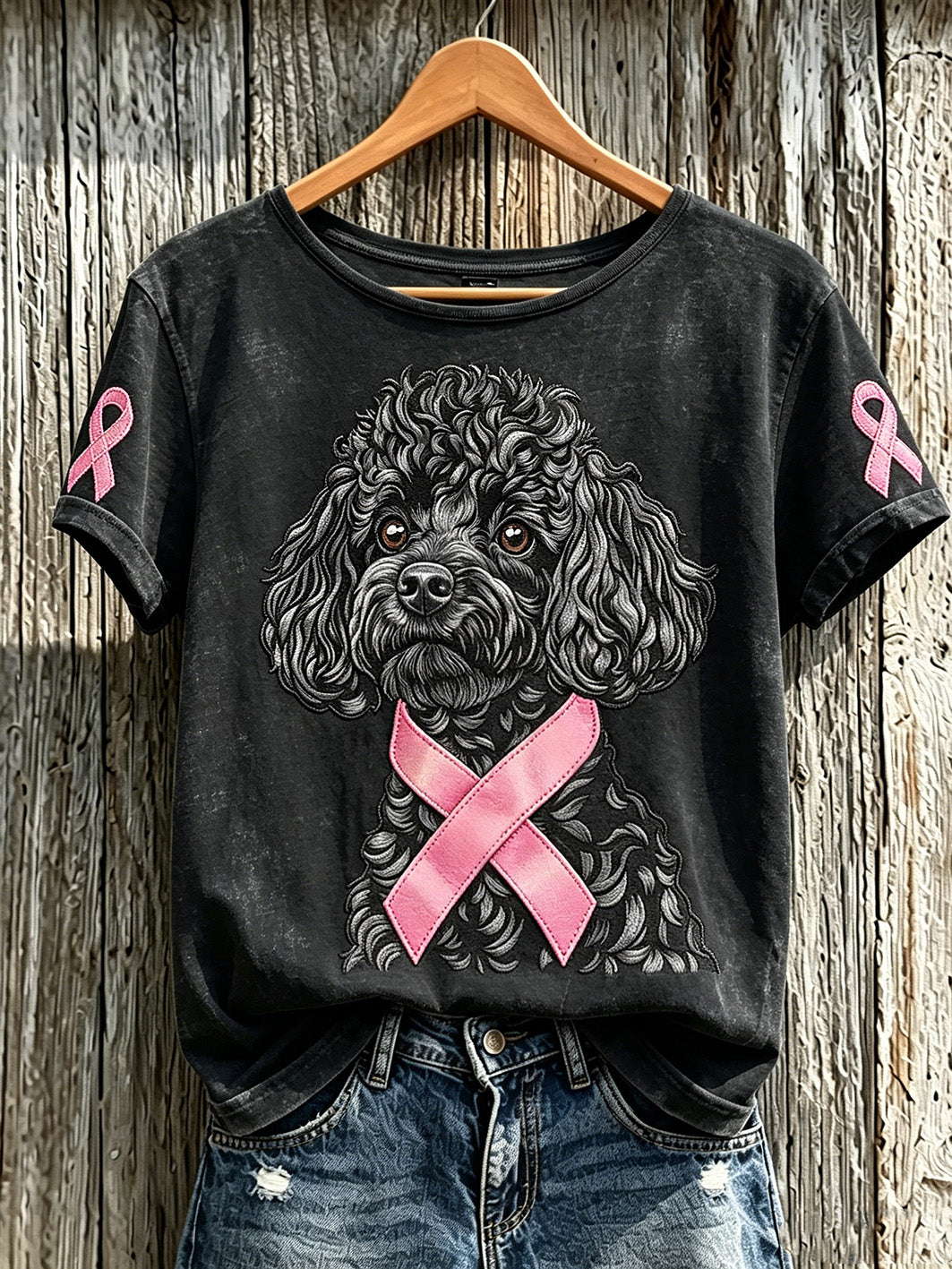 T-shirt décontracté à manches courtes pour femmes, motif mignon de chien, imprimé sur le thème du cancer du sein