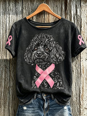 T-shirt décontracté à manches courtes pour femmes, motif mignon de chien, imprimé sur le thème du cancer du sein