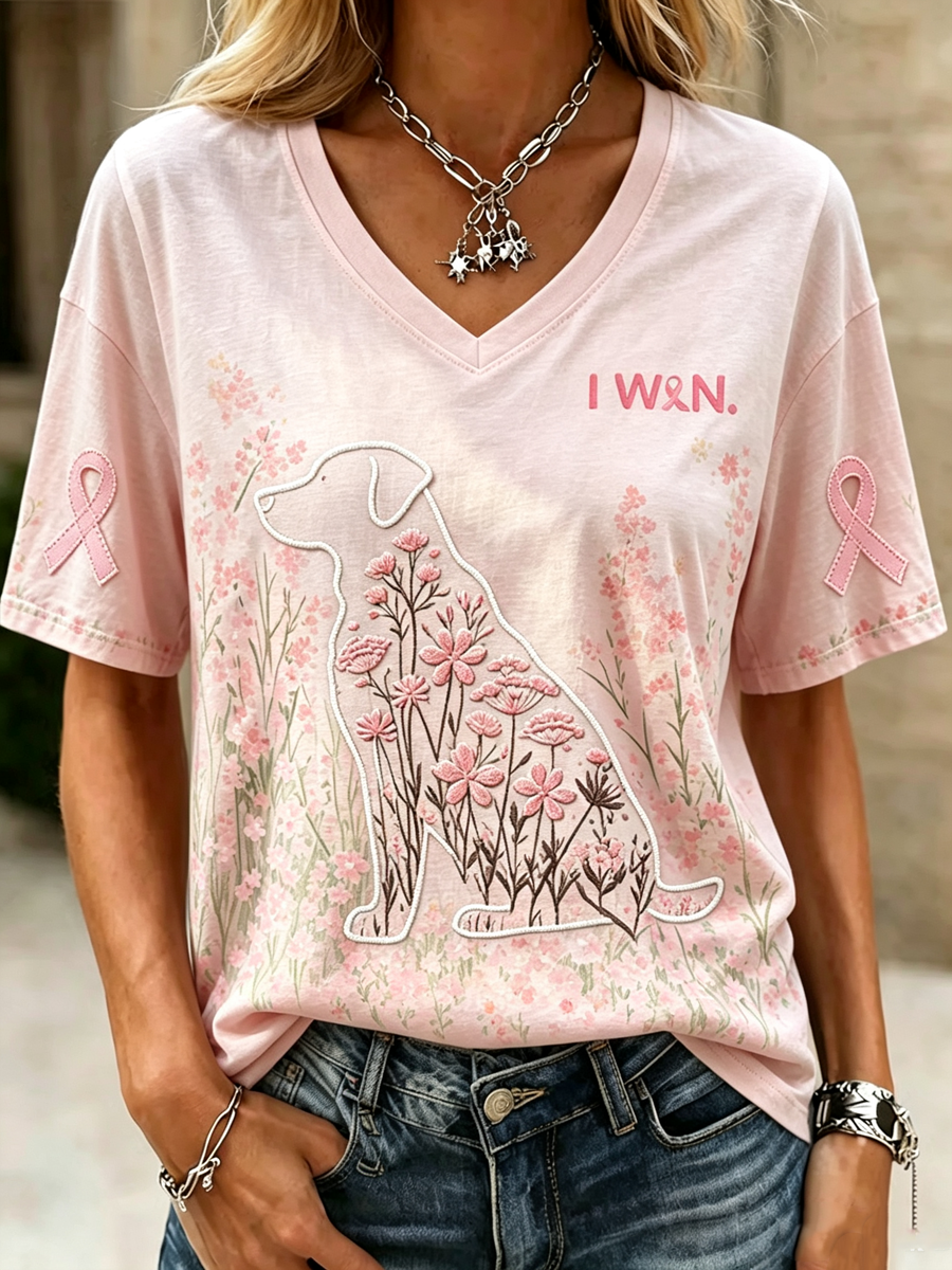 T-shirt femme à manches courtes imprimé sensibilisation au cancer du sein