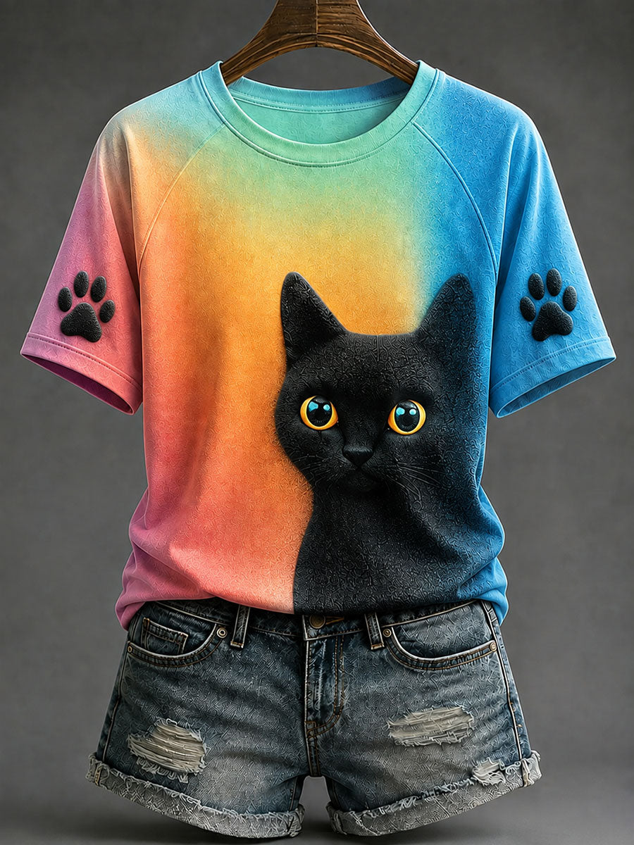 T-Shirts Décontractés Chat Noir Coloré Pour Femmes