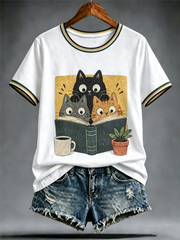 T-shirt femme à manches courtes avec imprimé mignon de chat