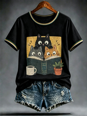 T-shirt femme à manches courtes avec imprimé mignon de chat