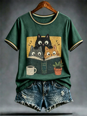T-shirt femme à manches courtes avec imprimé mignon de chat