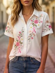 Chemises roses à imprimé floral pour femmes