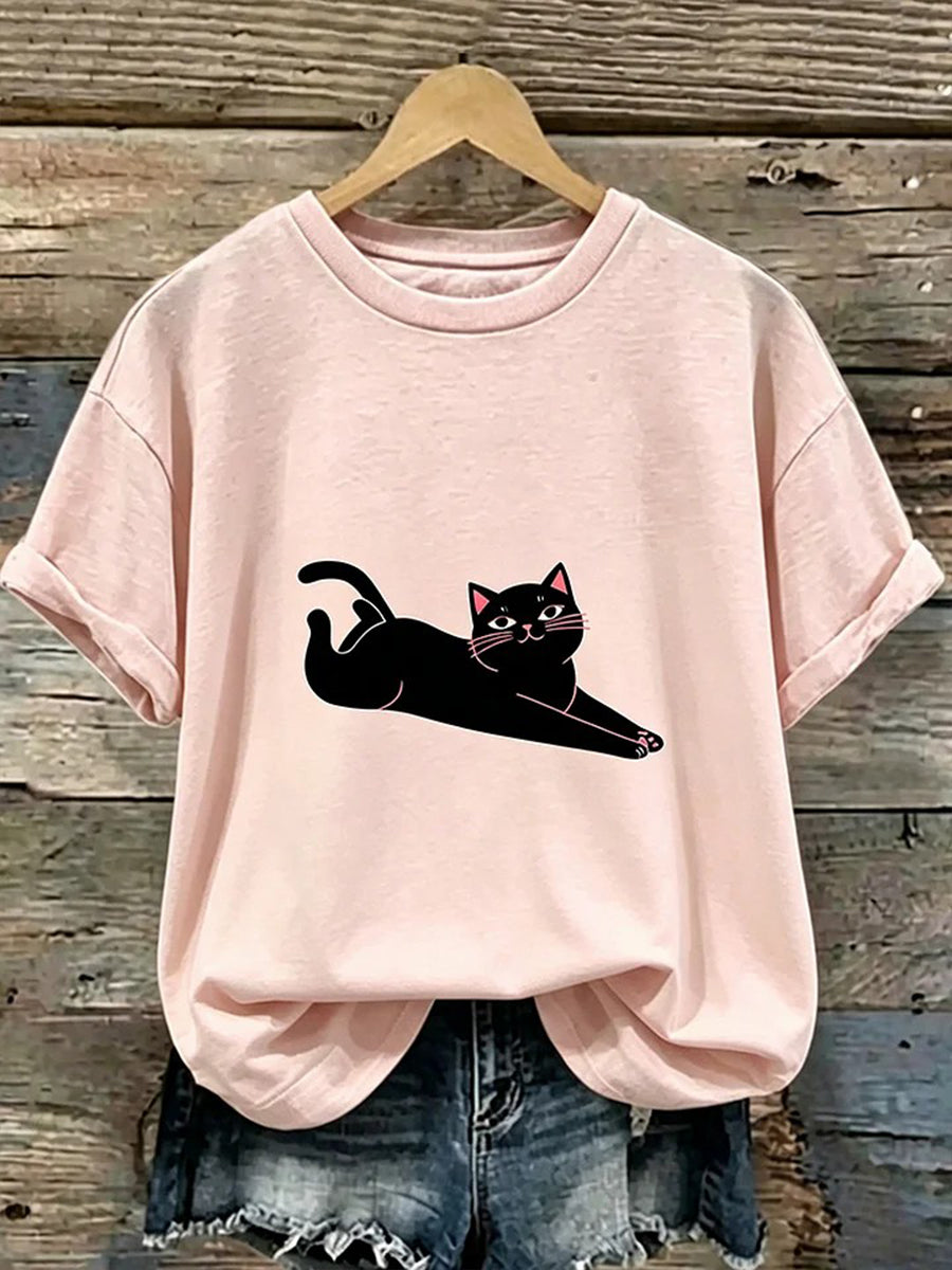 T-shirt mignon d'impression du chat des femmes