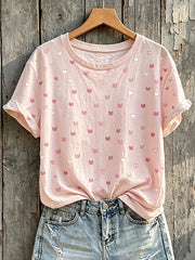 T-shirt à manches courtes à imprimé tête de chat mignon pour femmes