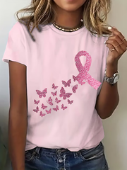 T-shirt décontracté à imprimé ruban rose de sensibilisation au cancer du sein chez la femme