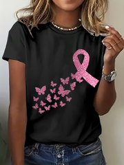 T-shirt décontracté à imprimé ruban rose de sensibilisation au cancer du sein chez la femme