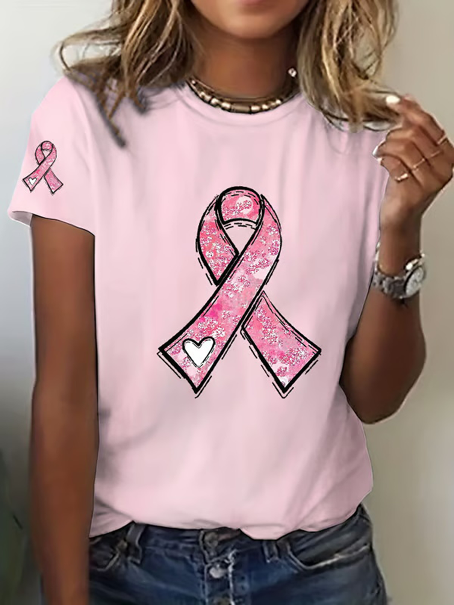 Sensibilisation au cancer du sein pour femmes T-shirt décontracté imprimé ruban rose