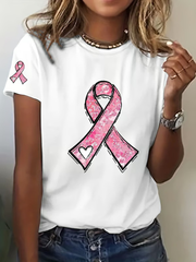 Sensibilisation au cancer du sein pour femmes T-shirt décontracté imprimé ruban rose