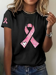 Sensibilisation au cancer du sein pour femmes T-shirt décontracté imprimé ruban rose