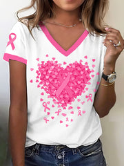 Sensibilisation au cancer du sein des femmes T-shirt imprimé ruban de coeur