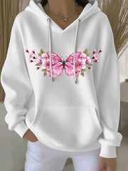 Sweat à Capuche Décontracté Femme Rose Cancer Du Sein Imprimé