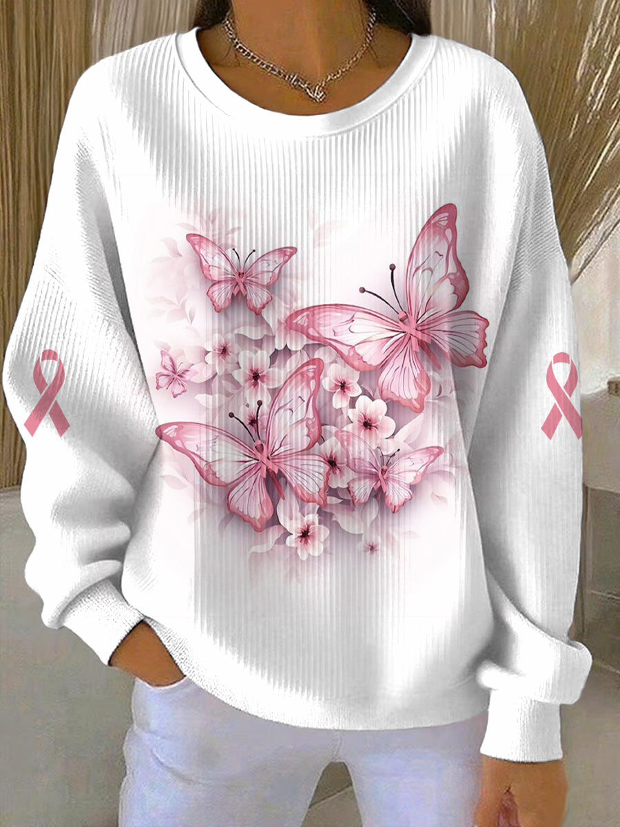 Sweat-shirt décontracté à imprimé rose sur le thème du cancer du sein chez la femme