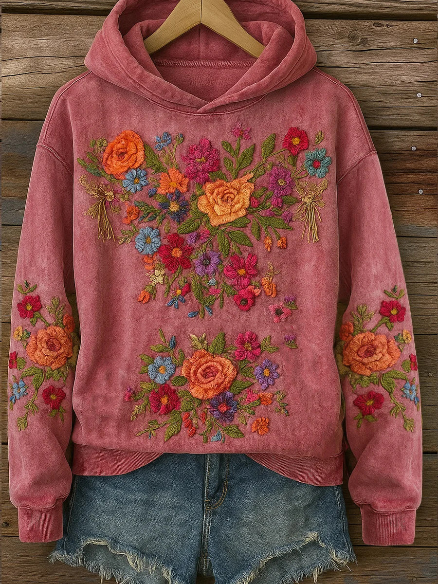 Sweat à capuche décontracté à imprimé floral pour femmes