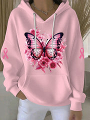 Sweat à Capuche Décontracté Femme Rose Cancer Du Sein Imprimé