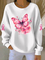 Sweat-shirt décontracté à imprimé rose sur le thème du cancer du sein chez la femme