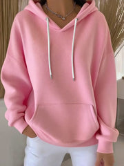 Sweat à capuche décontracté couleur pure pour femmes