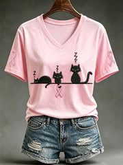 T-shirt à manches courtes imprimé de sensibilisation au cancer du sein chez la femme