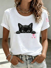 T-shirt à manches courtes imprimé de sensibilisation au cancer du sein chez la femme