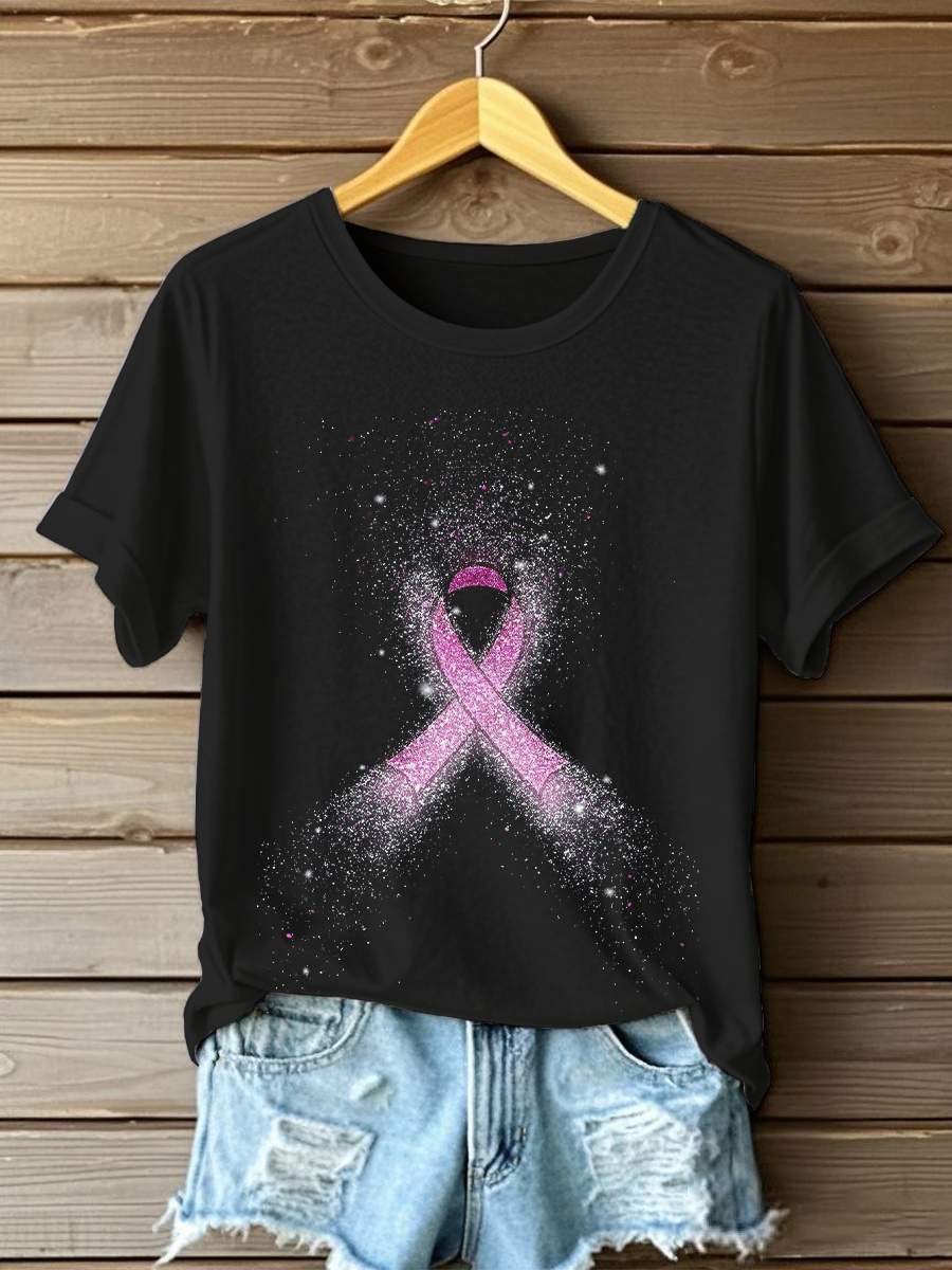T-shirt décontracté imprimé de sensibilisation au cancer du sein chez la femme