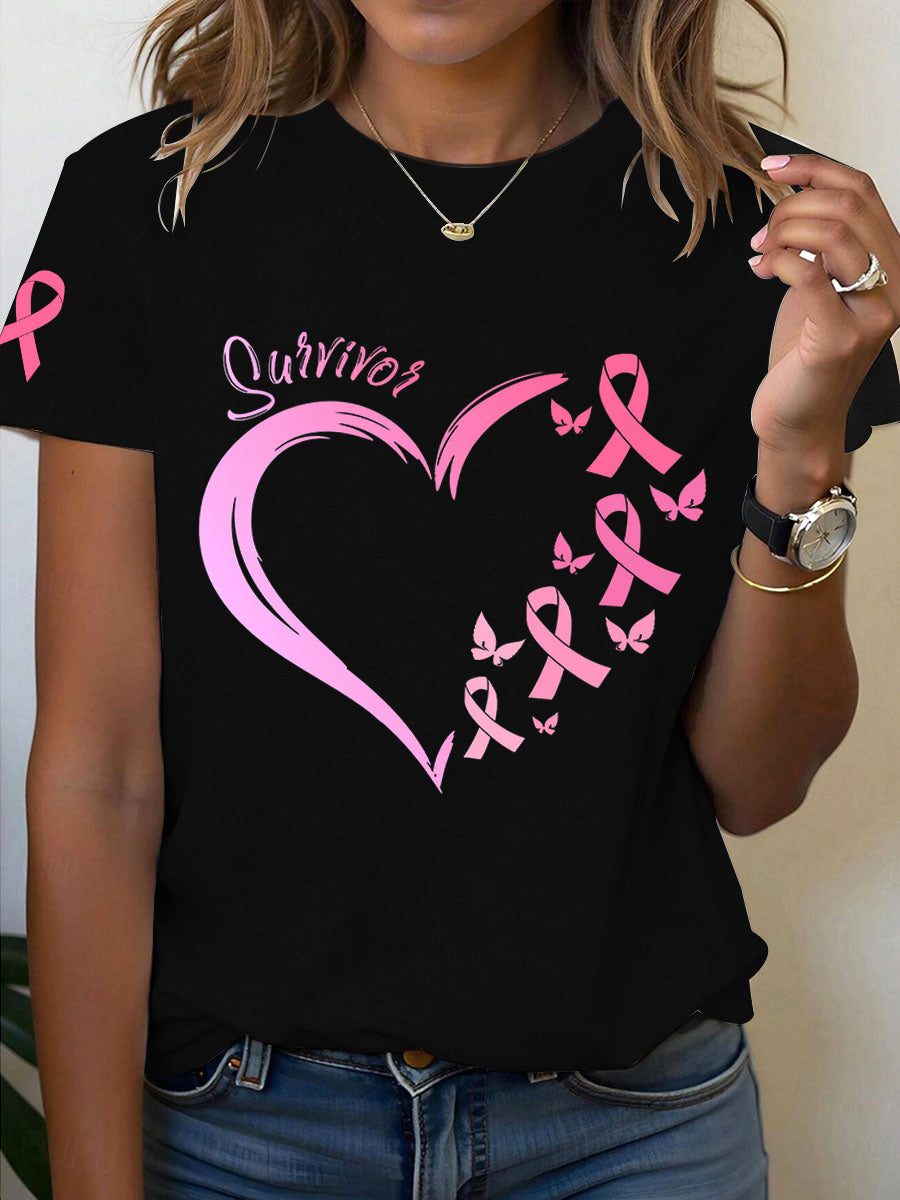 T-shirt imprimé Survivor sensibilisation au cancer du sein pour femmes