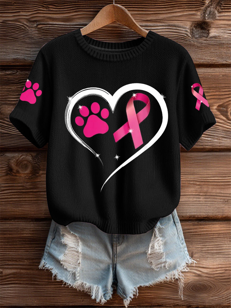 Femmes Cancer Du Sein Sensibilisation Chien Patte Imitation Pull T-shirt à manches courtes