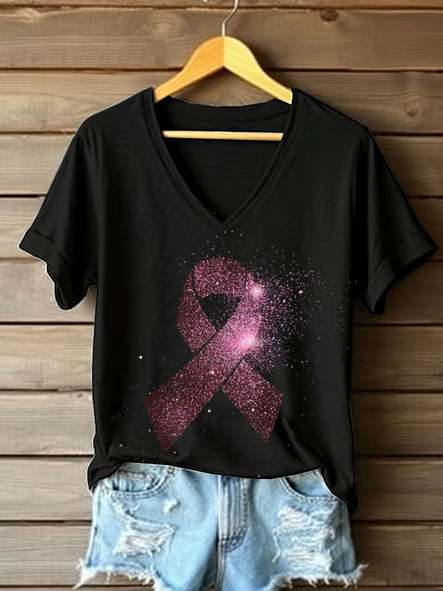 T-shirt décontracté imprimé de sensibilisation au cancer du sein chez la femme