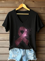 T-shirt décontracté imprimé de sensibilisation au cancer du sein chez la femme