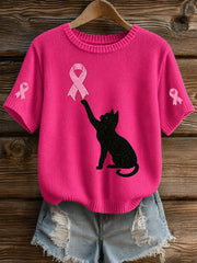T-shirt noir à manches courtes de sensibilisation au cancer du sein chez la femme