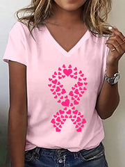 T-shirt imprimé ruban rose de sensibilisation au cancer du sein chez la femme