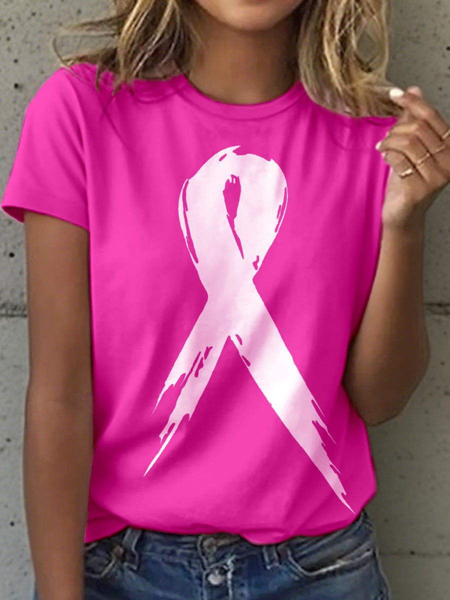 T-shirt à imprimé ruban rose pour femmes, sensibilisation au cancer du sein