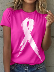 T-shirt à imprimé ruban rose pour femmes, sensibilisation au cancer du sein