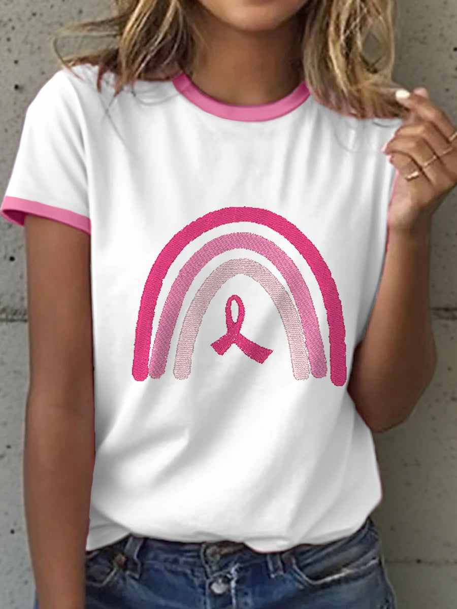 T-shirt brodé de sensibilisation au cancer du sein pour femmes