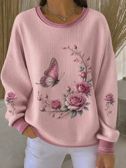 Sweat-shirt pour femmes à imprimé fleurs sur la poitrine