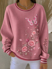 Sweat-shirt pour femmes à imprimé fleurs sur la poitrine