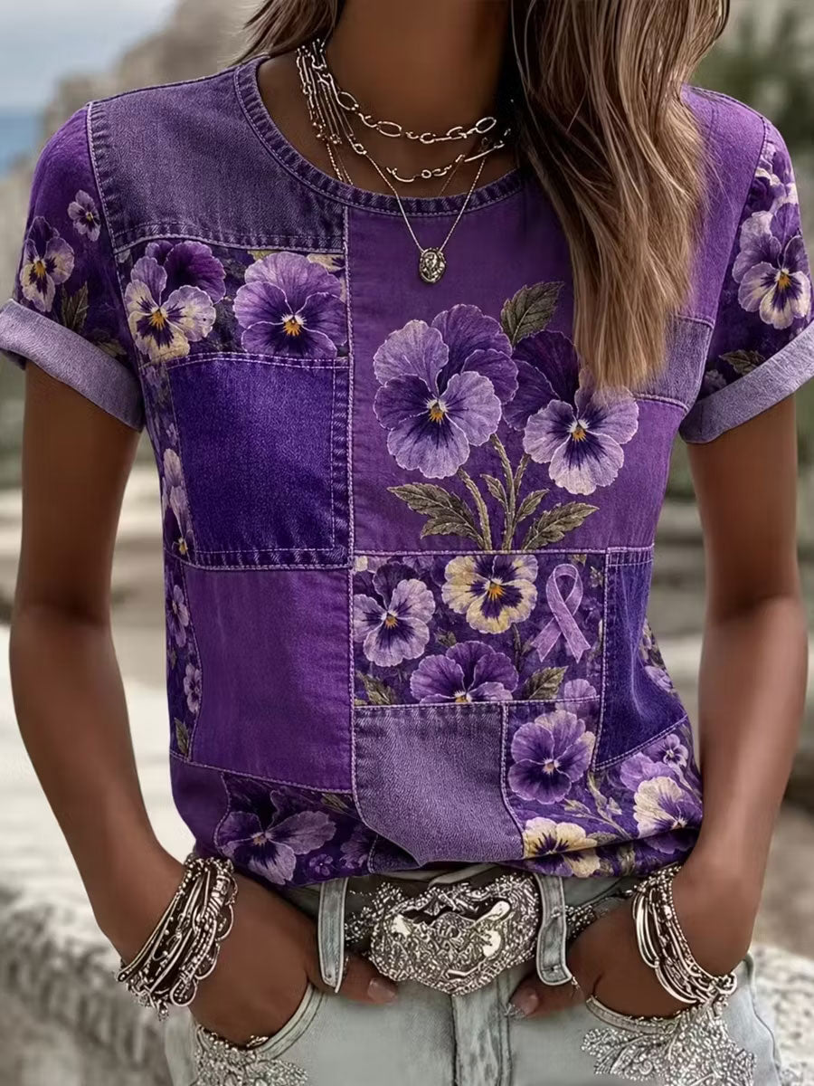 T-shirt à manches courtes Alzheimer's Awareness Flowers Femme