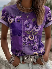 T-shirt à manches courtes Alzheimer's Awareness Flowers Femme