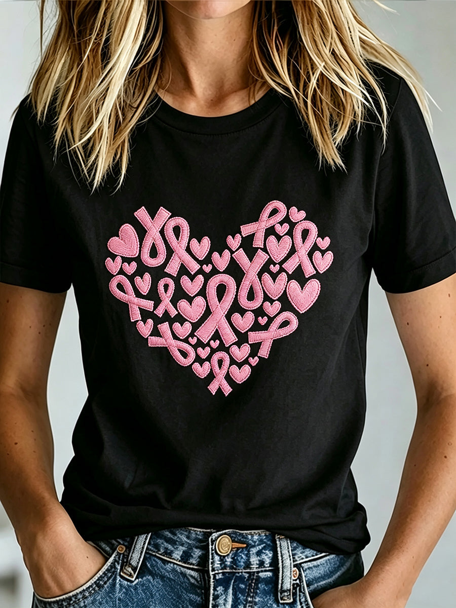 T-shirt imprimé de sensibilisation au cancer du sein chez la femme