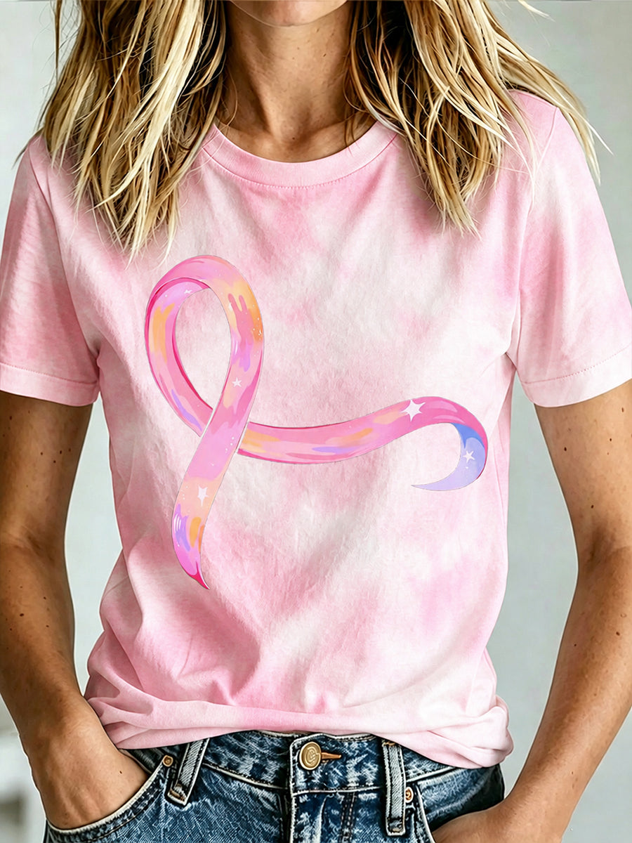 T-shirt imprimé de sensibilisation au cancer du sein chez la femme