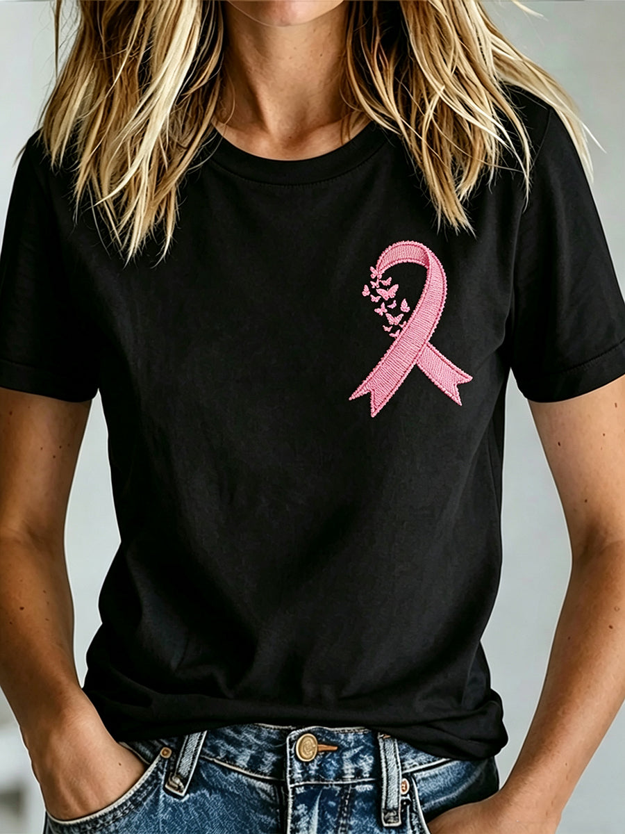 T-shirt imprimé de sensibilisation au cancer du sein chez la femme