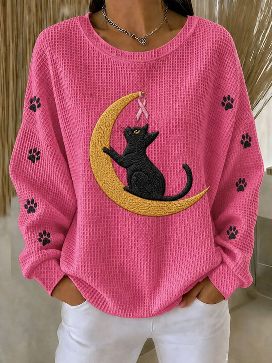 Sweat à capuche pour femmes imprimé chat noir, pour Halloween, sur le thème du cancer du sein