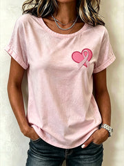 T-shirt décontracté à manches courtes pour femmes avec motif de ruban de charité rose