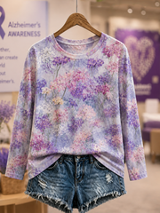 Femme Alzheimer's Awareness Purple Art Print T-shirt col rond à manches longues
