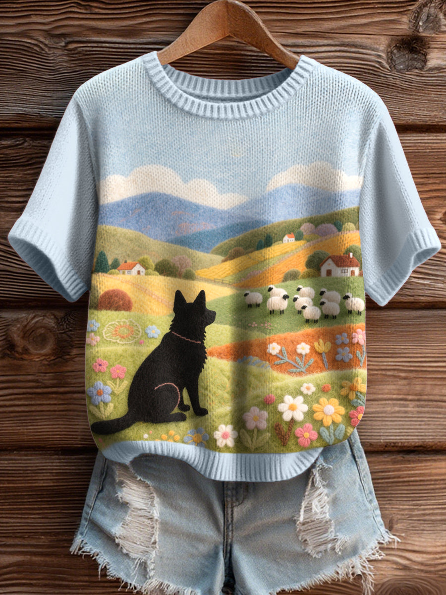 Haut en tricot confortable pour femmes Sheepdog & Sheep Felt Art