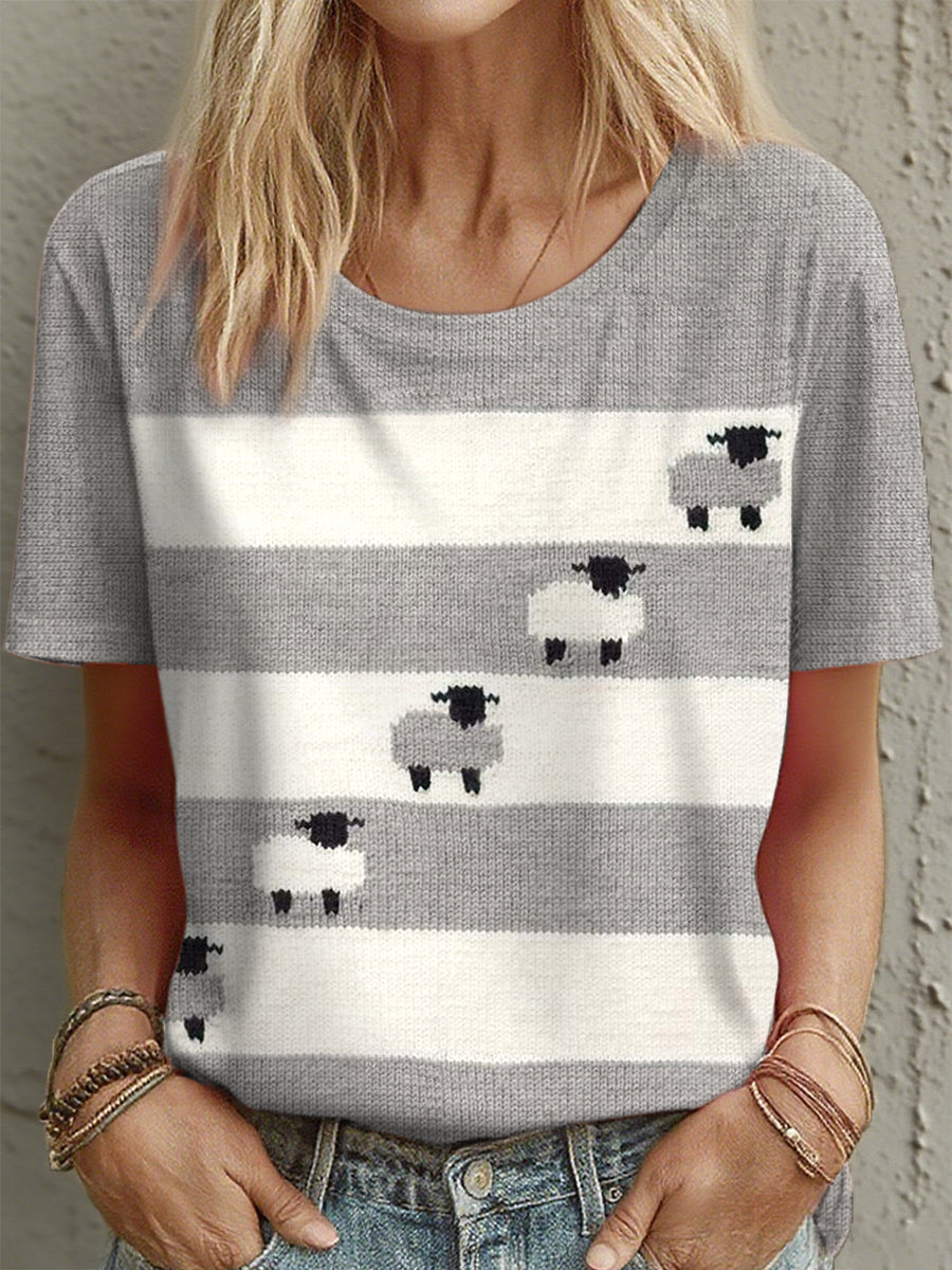 T-shirt mignon à motif mouton pour femme