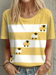 T-shirt mignon à motif mouton pour femme